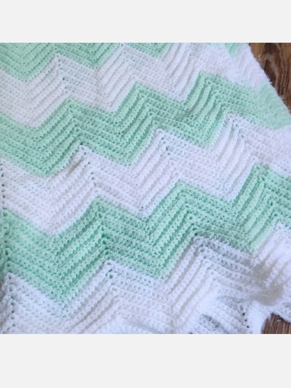 Green White Chevron Crochet Knitted Baby Blanket